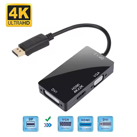 DisplayPort Mini Dp To HDMI-compatible 4K DVI VGA 3 In 1 Cable Adapter Converter for HDTV Monitor Pr