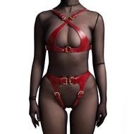 Slim Fit Bondage Leather Bodysuit Sexy Strapless Erotic Lingerie Set