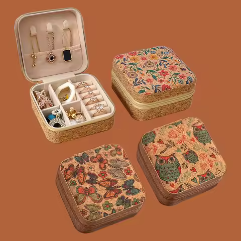 1pc Vintage Leather Jewerly Storage Box Mini Protable Single Layer Jewerly Box with Zipper Closure R