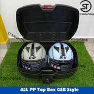 Motorcycle Top Box GSB 45L Motorcycle Box Storage Waterproof Detachable with Base Plate Safety Lock