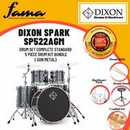 [FAMA]Dixon Spark SP522AGM Drum Set Complete Standard 5 Piece Drum Kit Bundle Gun Metal