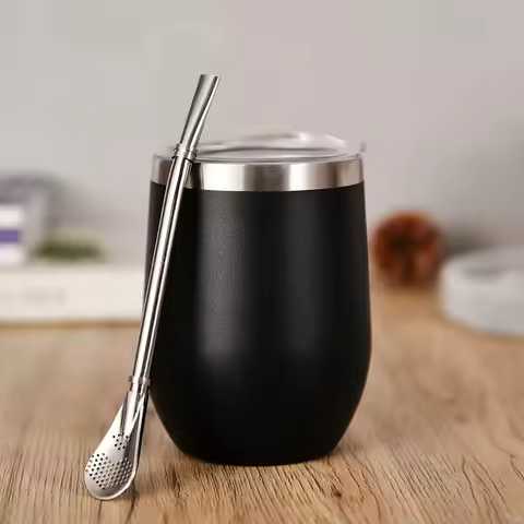 Yerba Mate Cup Set Stainless Steel Insulated Tumbler with Lid and Straw Double-Wall Mate Tea Cup Spo