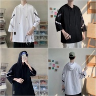 Hooded Short-Sleeved Men's Top t-Shirt Boys Three-Quarter Sleeve Men [M-3XL] Design Feeling Summer T