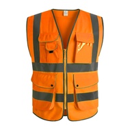 Orange Safety Vest For Women |Hi Vis Vest With Zipper And Pockets