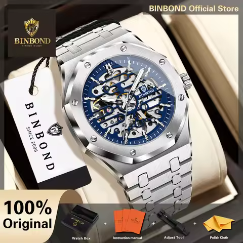 BINBOND Tourbillon Mechanical Watches For Men Luxury Luminous Waterproof Men's Watch Reloj Automatic