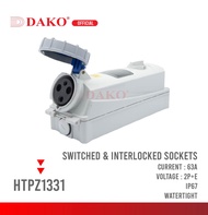 เต้ารับเพาเวอร์ปลั๊กพร้อมสวิทช์อินเตอร์ล็อกกันน้ำ 230V 2P+E IP67 63A DAKO HTPZ-1331