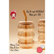 3-layer pumpkin-shaped glass cup WITH WOODEN LID AND GLASS STRAW used for drinking coffee, champagne