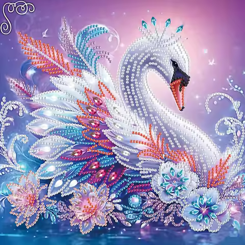 DIY Swans and flowers 5D Special Shape Diamond Art Kits for Beginners,Diamond Art Painting Kits for 