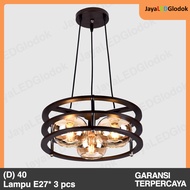 Lampu Gantung Minimalis Ruang Makan Tamu Mini Bar Kayu Bulat 3 Bola kaca