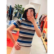 3IEU M1U MM Short Sleeve Klein Blue Black White Khaki Stripe Slim Fit Shirt