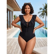 Plus Size One Piece Swimsuit Black 0XL - 1XL