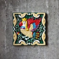 Traditional handpainted glazed tile Wall hanging decor Fantasy bird Sirin
