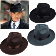 W✧✧Retro Unisex Hard Felt Fedora Trilby Hat Gangster Cap Ribbon Band for Women