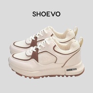 Women's Korean Sneakers Casual Sport Shoes Comfortable and Breathable Sports Shoes Cream Black St070