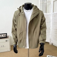 Hanlu แจ็คเก็ตแฟชั่นผู้ชายเสื้อโค้ตมีฮูดเรียบง่ายสีทึบเสื้อแจ็คเก็ตลำลอง