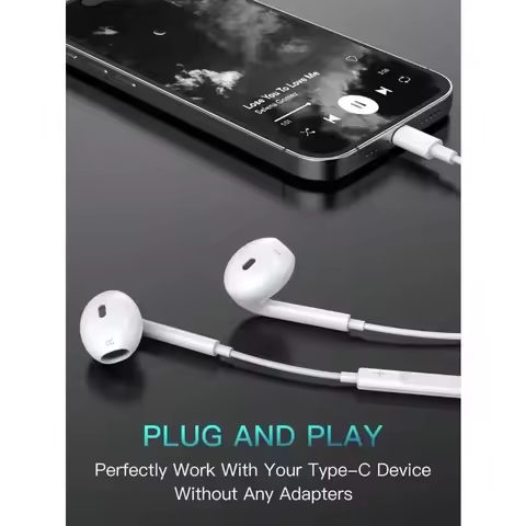 1 pair of Type-C interface wired in-ear earphones, with wire control to control music playback, it i