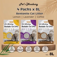 PET'S ACADEMY Bentonite Cat Litter 8L (4 Packs) - Fast Clumping | Pasir Kucing Bentonit 8L (4 Pek) |