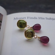 葡萄與青提西洋復古撞色手工制琉璃耳夾耳環agete風