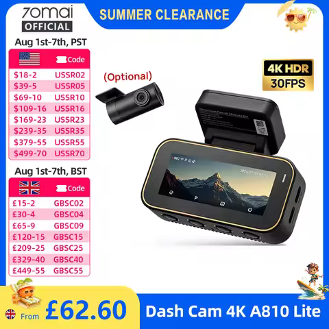 70mai Dash Cam 4K A810 Lite HDR Supercapacitor 4G Compatible Voice Control Wi-Fi 6 GPS Car DVR 70mai