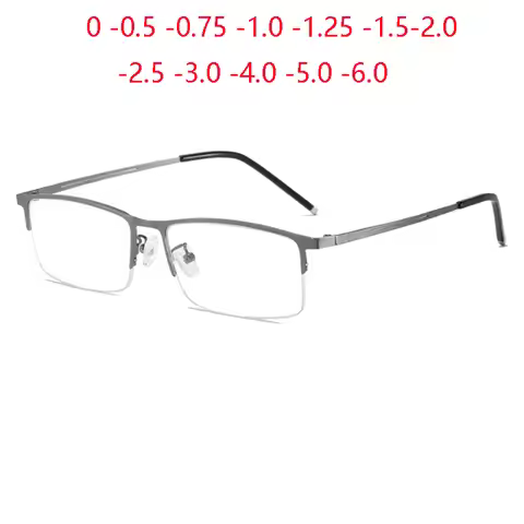 Half Frame Square Myopia Glasses For Men Vintage Anti Blue Light Shortsighted Prescription Eyeglasse