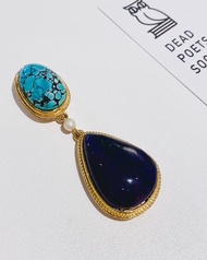 罕有古典綠松石舒俱徠石 - 925鍍金吊墜