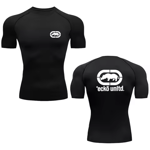 Summer Men Quick Dry Compression Shirt Ecko Unltd Rhino Logo Short Sleeve Fitness Gym Running Sport 