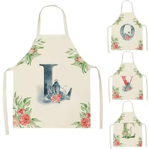 1Pcs Flower Letter Flower Kitchen Aprons for Women Cotton Linen Bibs Household Cleaning Pinafore Hom