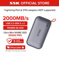 SSK Ultra Portable External SSD Storage USB Type C 3.2 Gen 2x2 (2000Mb/s) SD500 PRO