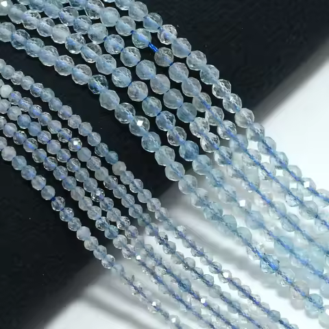 Natural Clean Aquamarine Faceted Round Beads 2.3mm/3.2mm