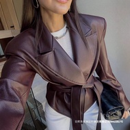 Original Handsome Trendy Laced-Up Leather Jacket for Women - Autumn/Winter