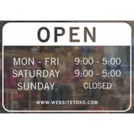 Open hours glass stickers for personal operational clock shop