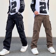 S-3XL Unisex Cotton Street Style Coffee Cargo Pants Men Black Hip Hop Plus Size Casual Straight Cut 