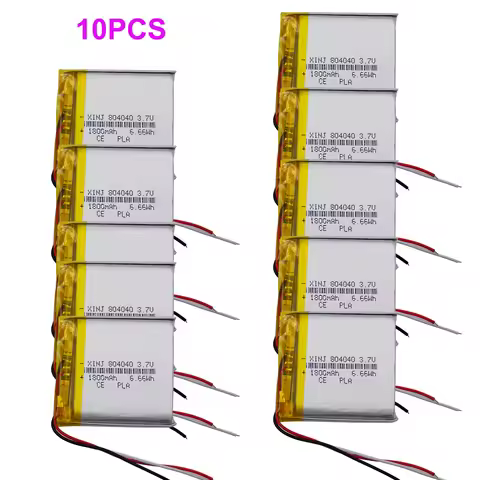 Lot 10pcs 3.7V 1800mAh 6.66Wh 3-Wires Thermistor Li-Polymer Li Lithium Battery 804040 For GPS DashCa
