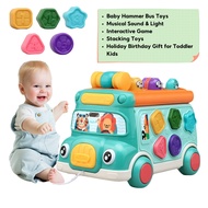 Baby 6-in-1 Bus Toy for Toddlers 1-3 Years Early Development Education Learning Car Blue