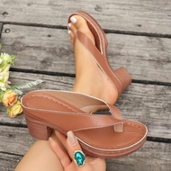 New store openingWomens open-toe slip-on high heels solid color. Slip-on sandals mid heels high heel