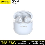 Awei T68 ENC True Wireless Gaming Bluetooth Earphone Noise Reduction with Charging Case Long Battery Life