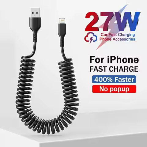 Car Spring Stretch Fast Charging USB Cable For iPhone 14 11 12 13 Pro Max 7 8 14 Plus X XR XS Charge