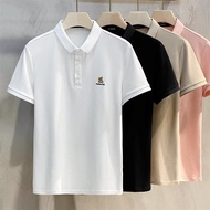 【M-5XL】Oversized Shirt For Man Bear Embroidery Minimalist Plain T Shirt For Men Casual Loose Polo Fo