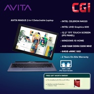 Avita 12.2" Magus Intel Celeron N4020 4GB RAM 64GB eMMC W10H IPS Touch 2-in-1 Detachable Laptop -Grey (NS12T5MYC42B-CH)