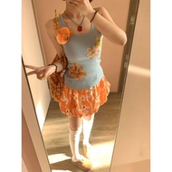 7735 People Mark Collection🎗️Super Piece~Fluffy Contrast Color Floral Skirt Female Summer Dopamine V