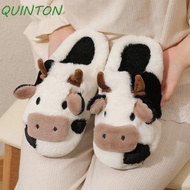 QUINTON 1 pair Cow Plush Slippers, Non-slip Cow Winter Fluffy Slippers, Cartoon Plush Toe Wrap Warm 