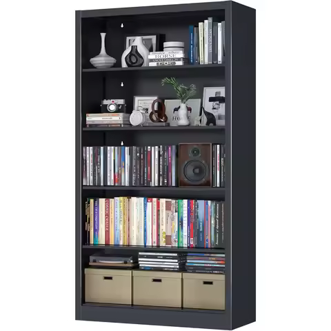 14" Deep Bookshelves Cases for Books, Garage Kit, CDs, 66" Tall Bookcase for Home Office Library Liv