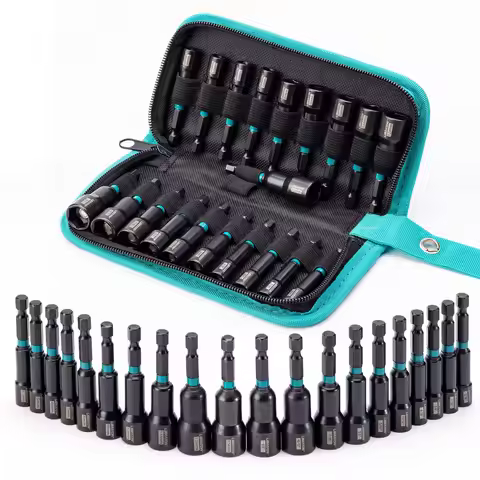Magnetic Nut Driver, 20PCS Impact Drill Driver Bit Set 1/4" Metric 5-13mm & SAE Nut Driver 3/16''-1/
