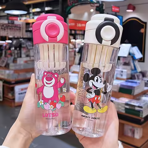 Disney Lotso anime merchandise, peripheral water cup, large‑capacity, portable ， with a straw,for ou