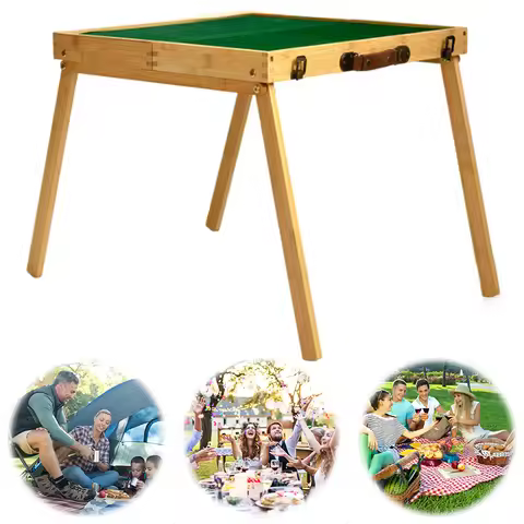 Travel Portable Mahjong Table with Mahjong Tiles Set Portable Mahjong Game Kits for Outdoor Camping 