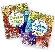 Usborne A Drawing & A Puzzle A Day & Step-by-Step Drawing Dinosaurs, 3 Books,Soft Cover, Ages:6+