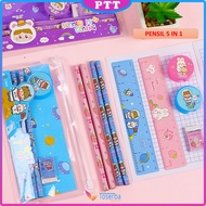 Alat Tulis Set Mini Anak Sekolah Penghapus Penggaris Pensil Serutan Stationary Set Alat Tulis 5 In 1