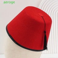 AEROGEM Tarboosh Fez Hat, Red Color Round Felt Fez Cap, Universal Moroccan Hat Cosplay Ottoman Turki