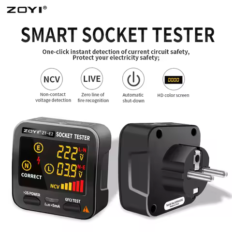 ZOYI Digital Socket Tester Smart Voltage Detector RCD GFCI NCV Test Large Screen Outlet Tester EU US