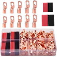 100pcs Copper Terminal Connectors AWG 4 6 8 10 12 Ring Lug Kit With Shrink Tubing 50 Battery Cable L
